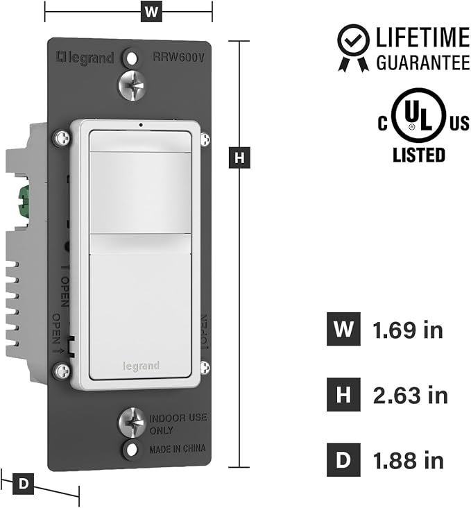 Legrand Radiant Occupancy Sensor Switch, Single Pole, Tri Color 1 Pack