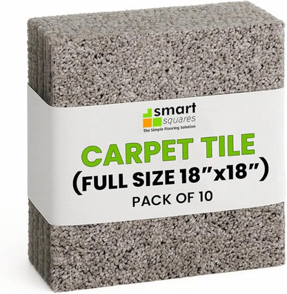 Smart Squares Easy Street Premium Plush Carpet Tiles, Made in USA – 18x18 Peel and Stick Floor Tiles with Attached Padding – Seamless DIY Carpet Squares (22.5 Sq Ft, Pack of 10, 1970 Millstone)