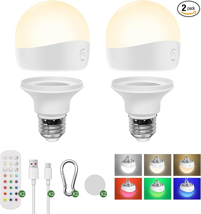 HISTAR Rechargeable Light Bulbs for Sconce and Lamp, E26 Battery Operated Light Bulb with Remote, RGB, Timer, Dimmable, 3 Color Temperature, 2500mAH