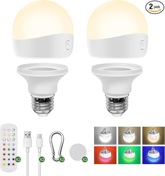 HISTAR Rechargeable Light Bulbs for Sconce and Lamp, E26 Battery Operated Light Bulb with Remote, RGB, Timer, Dimmable, 3 Color Temperature, 2500mAH