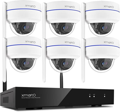 xmartO Wireless 6X DPK3034 AI Tracking 2K HD Metal Dome PTZ Camera + 10CH WNP810-W6 WiFi 6 NVR Bundle, Dual WiFi, H.265+, No Monthly Fee, IP66 Weatherproof, Home Outdoor Security System