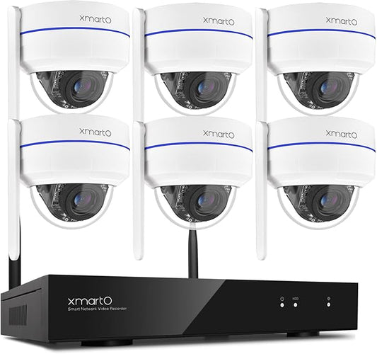 xmartO Wireless 6X DPK3034 AI Tracking 2K HD Metal Dome PTZ Camera + 10CH WNP810-W6 WiFi 6 NVR Bundle, Dual WiFi, H.265+, No Monthly Fee, IP66 Weatherproof, Home Outdoor Security System
