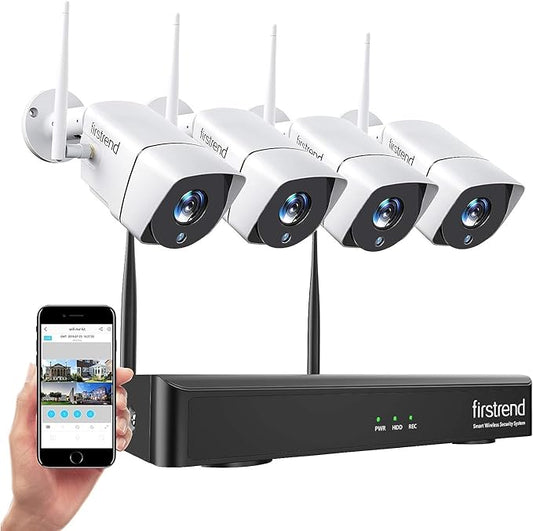WiFi Wireless Security Camera System, Firstrend 8CH 1080P Wireless NVR System with 4 pcs 2MP IP Security Camera with 65 ft Night Vision and Easy Remote View, P2P CCTV for Home(No Hard Drive)