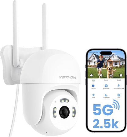 2.5K Outdoor Security Camera,Plug-in 360 PTZ Camera,24/7 Non-Stop Surveillance,Security Camera for Home AI Motion Detection,Full Color Night Vision,2-Way Audio,Cloud/SD Storage,Compatible with Alexa