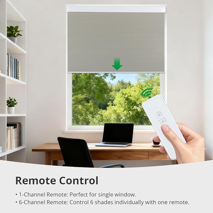 Motorized Cellular Shades with Remote Blackout Honeycomb Smart Blinds Options for Indoor Windows, Remote/Alexa/Matter Compatible, Easy DIY Installation (Silver Gray)