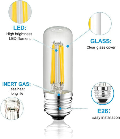 3.2 Inch E26 LED Bulb 60 Watt Equivalent, 4000K Neutral White Edison Bulbs Dimmable, AC 120V 600LM T10/T9 Clear Glass Filament Light Bulbs for Pendant Wall Pipe Lights UL Certified-4 Pack