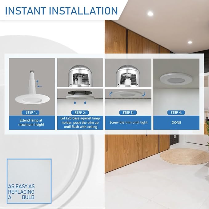 Jolux 24-Pack 5/6" Retrofit LED Recessed Lighting,12W=60W,3000K WarmWhite,800 Lumens,Dimmable Can Lights,Damp Rated,Simple Adjustable Retrofit Downlight Installation,ETL,E26 Base,Bevel Trim