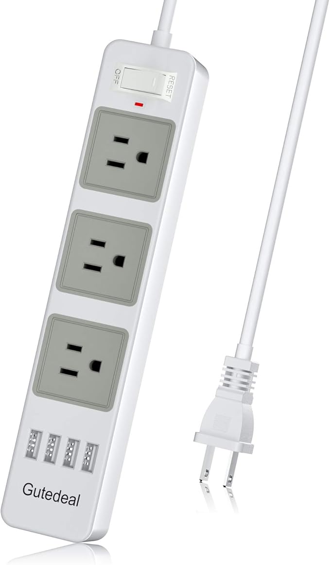 2 Prong Power Strip with USB, 2 Prong to 3 Prong Outlet Adapter with 4 USB Ports 6.6ft Extension Cord, 3 AC Outlets Flat Plug Surge Protector for Smartphone Tablets Home, Office and Hotel, White