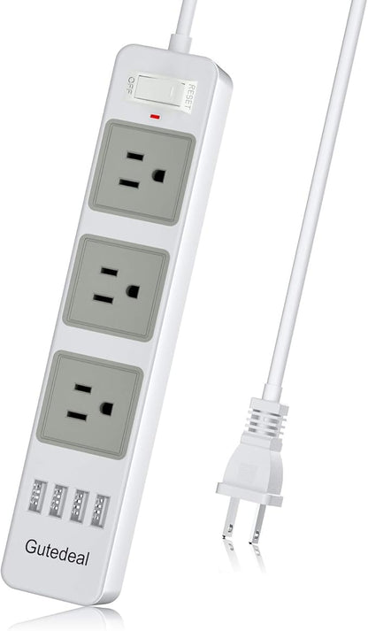 2 Prong Power Strip with USB, 2 Prong to 3 Prong Outlet Adapter with 4 USB Ports 6.6ft Extension Cord, 3 AC Outlets Flat Plug Surge Protector for Smartphone Tablets Home, Office and Hotel, White