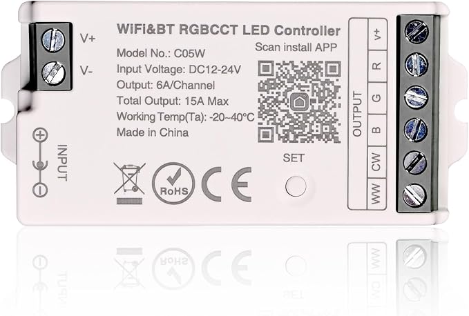 C05W RGBCCT LED Controller Tuya WiFi 2.4G RF 6Pin PWM for SMD FCOB Strip