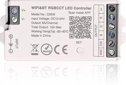 C05W RGBCCT LED Controller Tuya WiFi 2.4G RF 6Pin PWM for SMD FCOB Strip