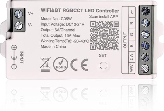 C05W RGBCCT LED Controller Tuya WiFi 2.4G RF 6Pin PWM for SMD FCOB Strip