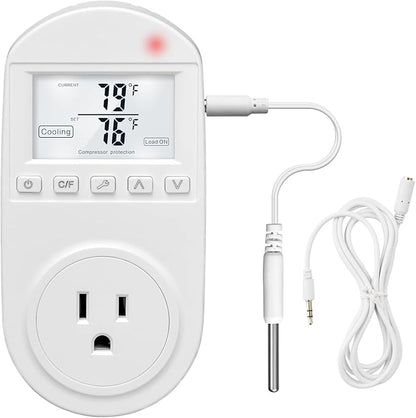 Temperature Controlled Outlet, Briidea Thermostat Outlet Compatible with Window Air Conditioner, Space Heaters, Fans, Auto On/Off, Ideal for Household, Greenhouse, Reptile, Incubator, 110V 15A