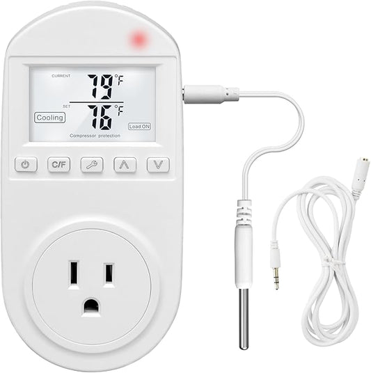 Temperature Controlled Outlet, Briidea Thermostat Outlet Compatible with Window Air Conditioner, Space Heaters, Fans, Auto On/Off, Ideal for Household, Greenhouse, Reptile, Incubator, 110V 15A