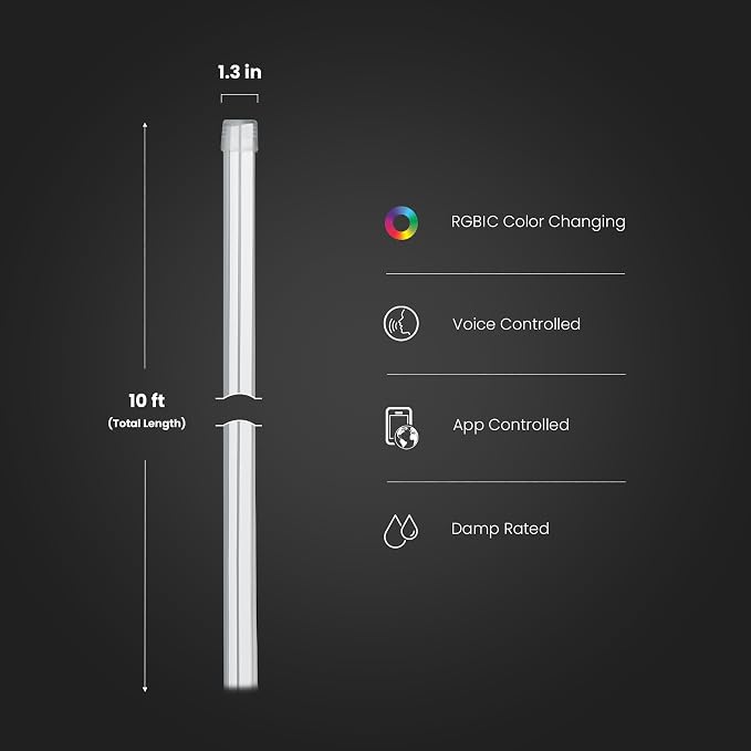 Feit Electric Smart Neon Strip Lights 10FT, Flexible RGBW Color Chasing LED Light Strip, 2.4GHz WiFi Enabled, Works with Alexa and Google Home Assistant, 22W, Music Sync, App Control NF10/CHASE/AG