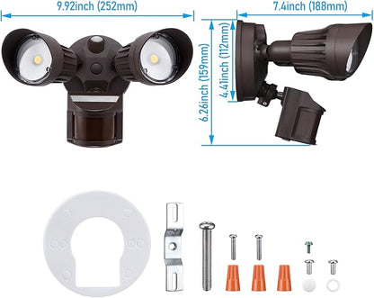 LEONLITE COB LED Security Light, Motion Sensor Outdoor Lights, Dusk to Dawn, 100-277V, ETL Listed, Adjustable Heads, Motion Detector Flood Light, Aluminum, IP65 Waterproof, 5000K Daylight, Bronze