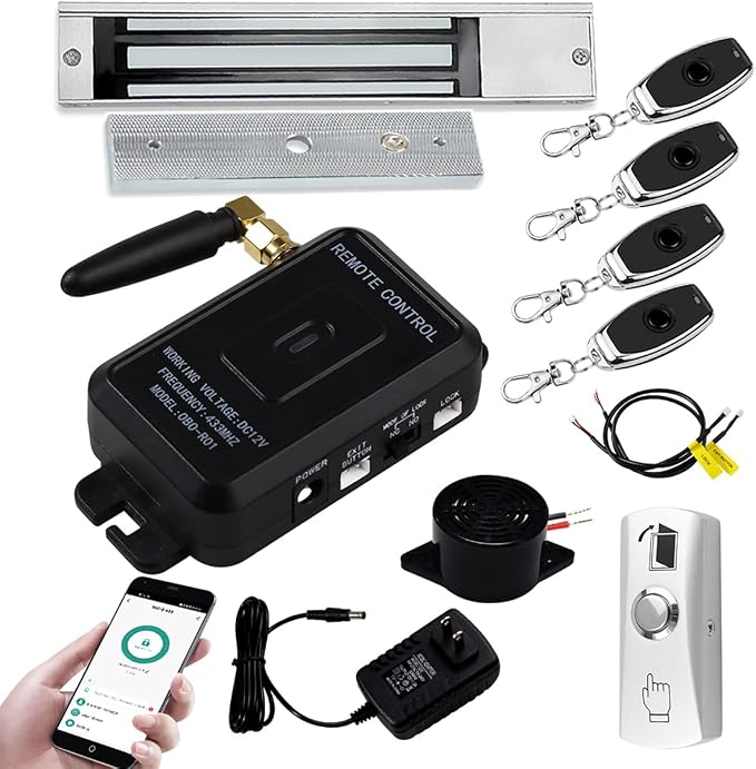 HERNAS Smart Phone APP Unlocking Access Control System Kit, with Remote Controllers / 280KG(600lbs) Magnetic Lock/Power Adapter, Lock Delay Time Adjustable