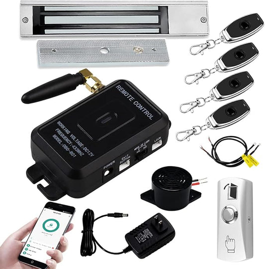 HERNAS Smart Phone APP Unlocking Access Control System Kit, with Remote Controllers / 280KG(600lbs) Magnetic Lock/Power Adapter, Lock Delay Time Adjustable