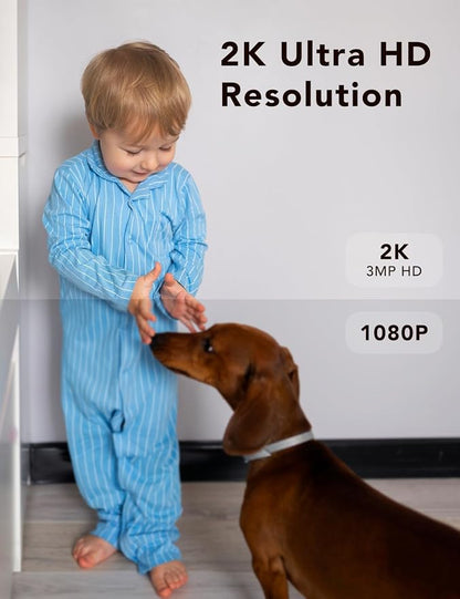2K Wired Security Camera, Indoor/Outdoor for Home, Pet, Baby, Nanny, IP65 Waterproof Color Night Vision, White Light & Siren, Recording, Motion Detection, Works with Alexa,Plug in, White-4P