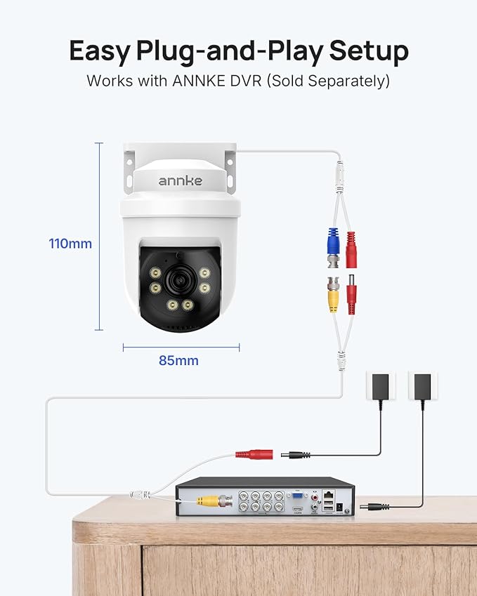 ANNKE 5MP TVI CCTV Home Surveillance Dome PT Camera, Wired Add on Camera with 350° pan and 90° tilt, 100ft Night Vision, IP65 Weatherproof, One Way Audio (DVR Required, Not Included)