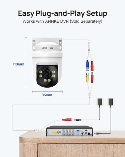 ANNKE 5MP TVI CCTV Home Surveillance Dome PT Camera, Wired Add on Camera with 350° pan and 90° tilt, 100ft Night Vision, IP65 Weatherproof, One Way Audio (DVR Required, Not Included)