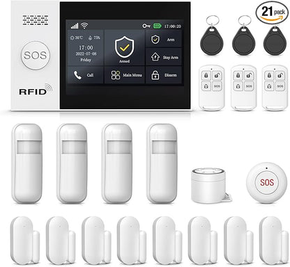 PGST Wireless Home Alarm System,Smart Home Security Systems with 4G SMS/Tuya App Instant Alerts,Motion Detector,Door Alarm Sensors,Alexa Voice Control for Apartment,Office,No Monthly Fee