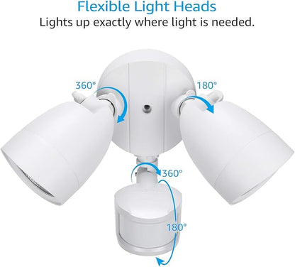 LEONLITE LED Security Lights Outdoor Motion Sensor, Motion Flood Light for Outside, Dusk to Dawn, UL Listed, Adjustable Dual Heads, Wet Location, 5000K Daylight, White