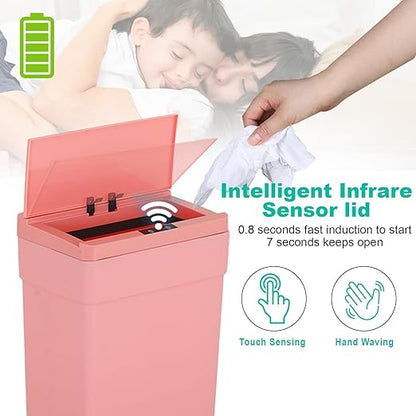 BestOffice 13 Gallon Trash Can Automatic Kitchen Trash Can Touch Free High-Capacity Garbage Can with Lid for Bedroom Bathroom Home Office 50 Liter (Black, 1) (3, Pink)
