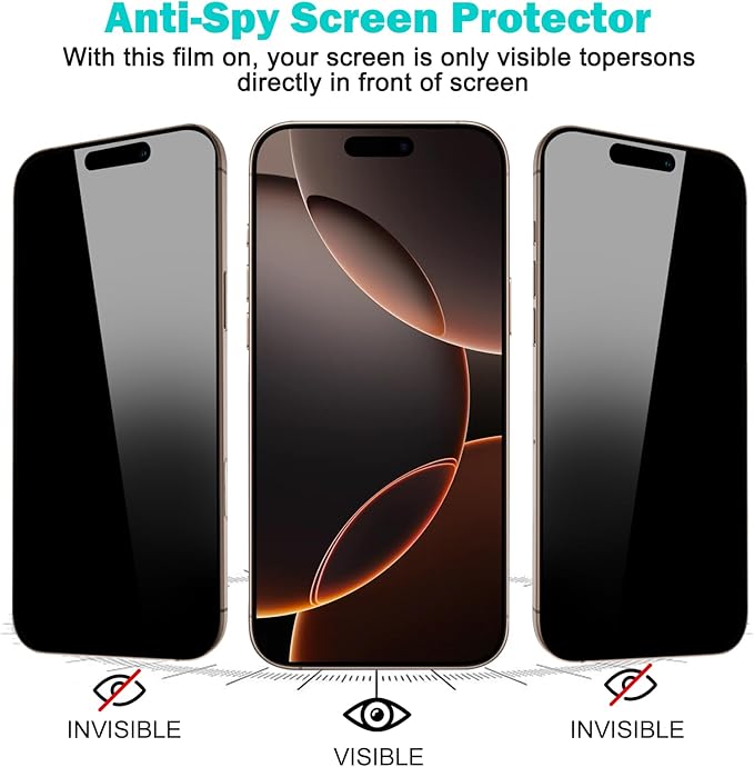 PEHAEL 3+3 Pack for iPhone 16 Pro Max Privacy Screen Protector with Camera Lens Protector Full Coverage Anti-Spy Tempered Glass Film 9H Hardness Easy Installation Bubble Free [6.9 inch]