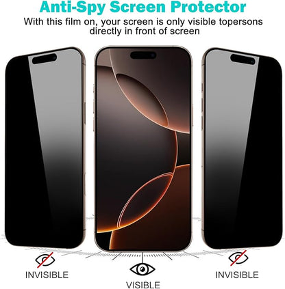 PEHAEL 3+3 Pack for iPhone 16 Pro Max Privacy Screen Protector with Camera Lens Protector Full Coverage Anti-Spy Tempered Glass Film 9H Hardness Easy Installation Bubble Free [6.9 inch]
