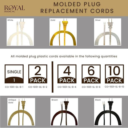 Royal Designs, Inc. 8 Foot Replacement Lamp Cord with Molded Plug and Rotary Dimmer Switch, Stripped Ends Ready for Wiring, SPT-1 Safe for USA, CO-1001D-BR-8-2, Brown, Pack of 2