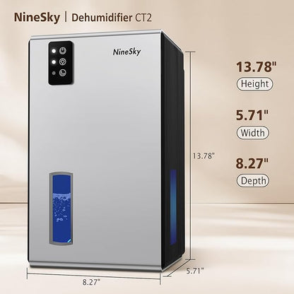 NineSky Dehumidifier, 1000 sq.ft Dehumidifiers for Home with 95oz Large Water Tank,Quiet Dehumidifier with 7-Color Ambient Light & Auto Shut Off, Dehumidifier for Basement, Bedroom, Bathroom (Silver)