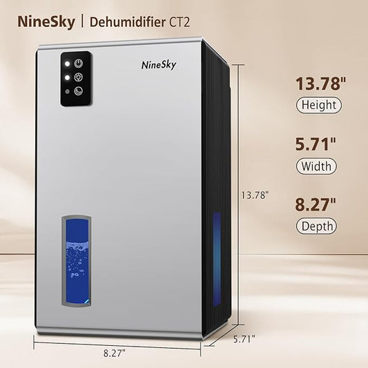 NineSky Dehumidifier, 1000 sq.ft Dehumidifiers for Home with 95oz Large Water Tank,Quiet Dehumidifier with 7-Color Ambient Light & Auto Shut Off, Dehumidifier for Basement, Bedroom, Bathroom (Silver)