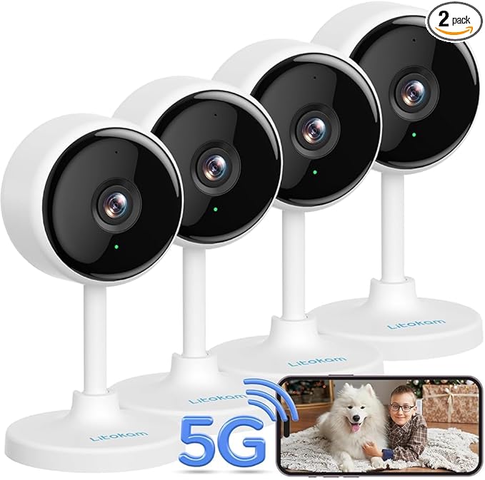 litokam Indoor Cameras for Home Security with Night Vision, Pet Camera with Phone App, WiFi Home Security Camara, Baby Monitor Work with Alexa, Motion Detection, 2 Pack, 4MP