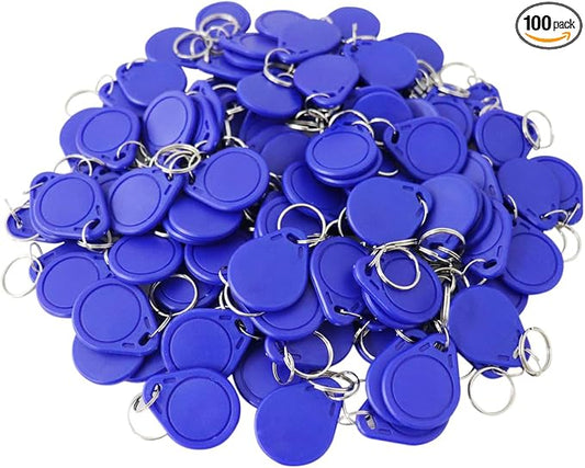 ETEKJOY 100PCS 13.56MHz RFID Key Fob Proximity IC Card ISO14443A Token Tag for Electronic Smart Door Lock, Compatible with MIFARE Classic 1K Card M1, Read Only (Blue)