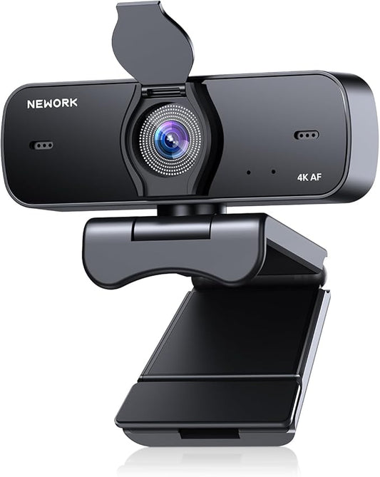 4K Webcam for PC with 2 Noise-Cancelling Microphones, Stable Auto Focus, Plug&Play Computer Camera for Online Teaching, Meetings, and Remote Communication