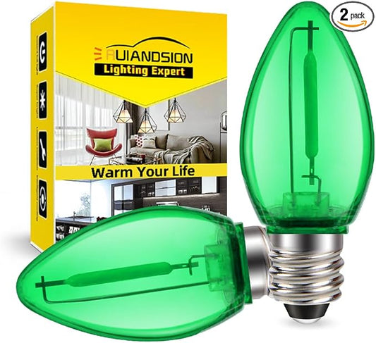 Ruiandsion E12 LED Decorative Bulb Green 110V No Flicker Eye Protection for Holiday Warning Lights Christmas Tree Chandeliers Pack of 2