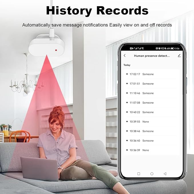 Smart Human Presence Motion Sensor: WiFi Millimeter Wave Radar Detector with Light Sensor, High Sensing Human Body Exists Sensor for Home Automation, Compatible with Alexa/Smart Life/Tuya