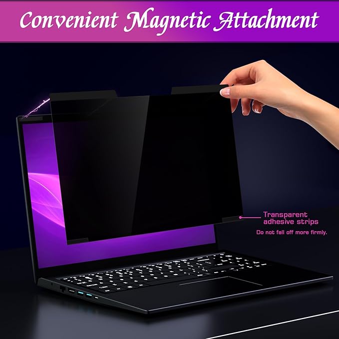 PYS Magnetic Laptop Privacy Screen Filter 15.6 Inch 16:9 - Detachable Computer Screen Privacy Shield, Anti-Glare Blue Light, Removable 15.6" Screen Protector for Lenovo, HP, Dell, Acer, ASUS
