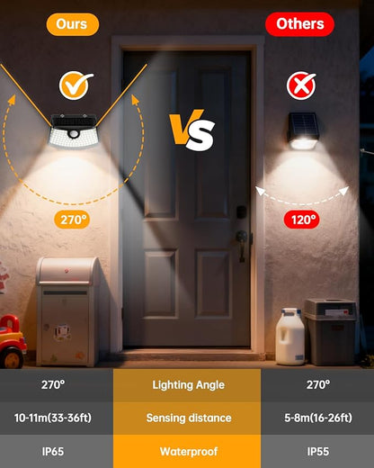 Aootek New Solar Motion Sensor Lights 120 LEDs with Lights Reflector,270° Wide Angle, IP65 Waterproof, Step Lights for Front Door, Yard, Garage, Deck (Black, Daylight White, 12-Pack)