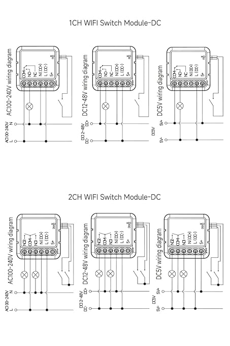 Tuya Smart Life app Dry Contact WiFi Relay Switch Module,2 Channel DC 5V 12/24V AC 100-240V,Compatible with Alexa Google Home