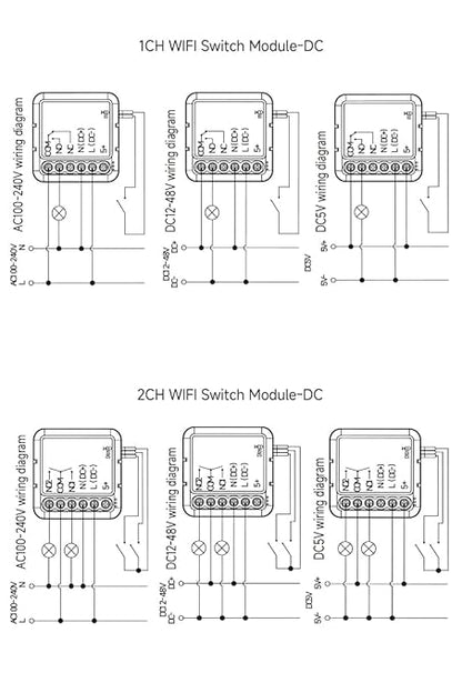 Tuya Smart Life app Dry Contact WiFi Relay Switch Module,2 Channel DC 5V 12/24V AC 100-240V,Compatible with Alexa Google Home