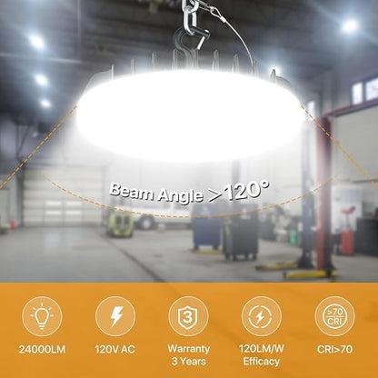 Smart High Bay Led Shop Lights 200W - Micware Motion Sensor 24000LM UFO LED High Bay Light with Multi-Function Remote, 10%-100% Dimmable IP65 Waterproof 5000k Garage Lighting
