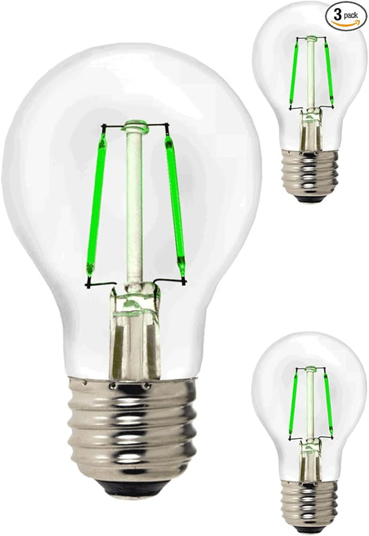 Diodesy- A19 LED Colored Green Filament Light Bulb 4W 110 Lumens Dimmable E26 Medium Base Pack of 3- Decorative Edison Clear Glass for Porch Christmas Party Bar Décor Home