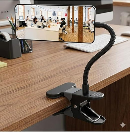 Clip On/Stick-On Office Desk Mirror for Personal Safety Desk Rear View Monitor Computer Cubicle Cabinet Workstation Security Gooseneck Mirror Black (6.69"x2.95" 1 Framed)