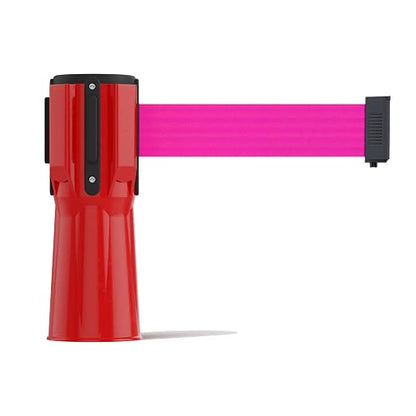 Trafford Industrial 11 ft Cone-Mounted Retractable Belt Barrier Red Case with Fluorescent Pink Belt
