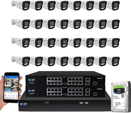 GW Security UltraHD 4K Face Recognition Two-Way Audio 32 Channel Security Camera System with 32 x 8MP Real-Time Full Color Night Vision Outdoor & Indoor AI PoE Bullet Cameras, NDAA & TAA Compliant