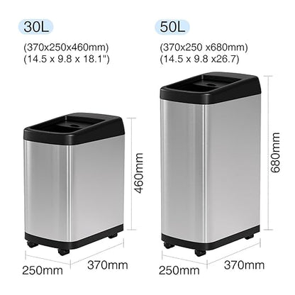 ELLO&ALLO 8 Gallon Touchless Motion Sensor Kitchen Trash Can with Roll Up Lid, Wheels, Brushed Stainless Steel
