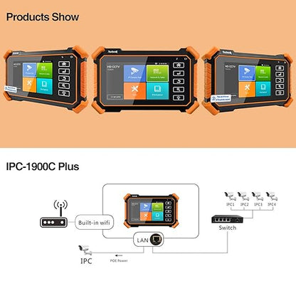 Rsrteng CCTV Camera Tester with Cable Tracer WT255, IPC-1900C Plus 4K 8MP 8K 32MP IP Camera Test 4inch IPS Touch Screen CCTV Tester Support POE PTZ DC12V Output IPC Tester