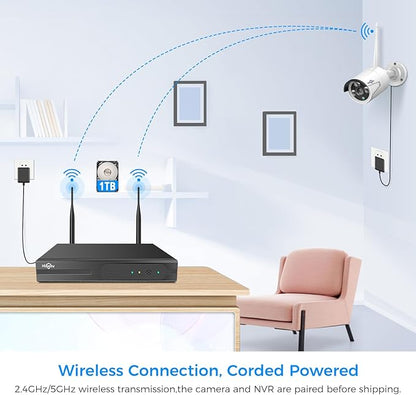 [100ft] Hiseeu Wireless WiFi Security Camera System, Wired Plug-in Powered, Expandable 16CH 4K NVR, 4Pcs 3MP Night Vision Cameras Home Surveillance Outdoor, Motion Detection, 1TB HDD, One-Way Audio